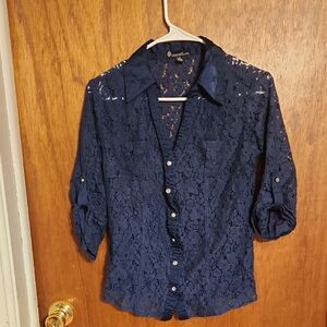 Signature Studio Navy Lace Blouse
